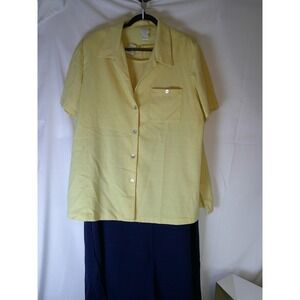 Vintage Studio C Plus Womens 20W Yellow Navy Blue 2 Piece Dress and Shirt Set
